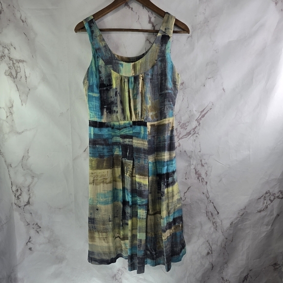 Nic + Zoe Dress Womens Small 4 Blue Green Tank Blouson Abstract Summer Mini - Picture 1 of 12